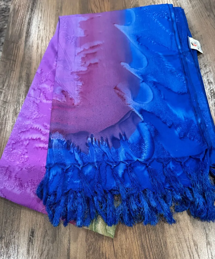 Rima Ombre Fringed Rima Beach Wear Scarf/ Wrap Blue