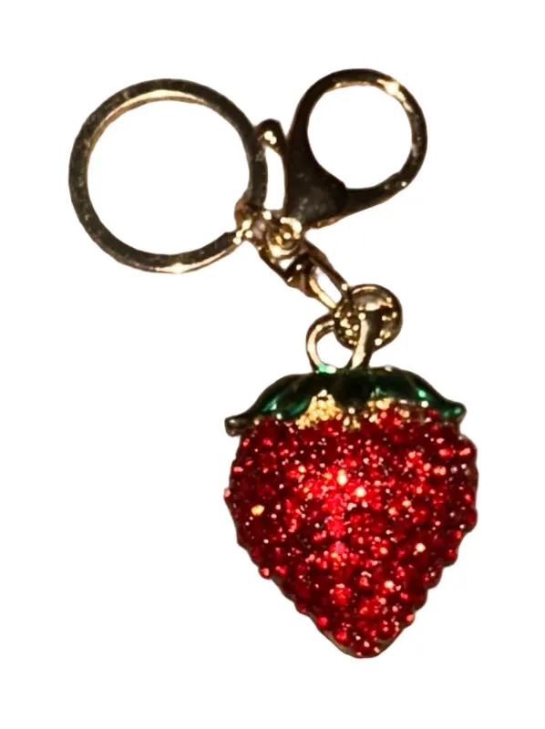 🍓 Sparkly Strawberry Keychain Charm – Red Glitter Bling Accessory