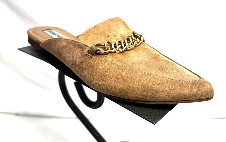 Steven Madden Favored Tan Chain Loafer Mules Flats Size 7.5