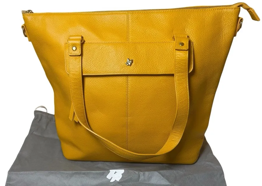 Ora Delphine Eden Leather Tote Bag Mustard Yellow No Shoulder Strap