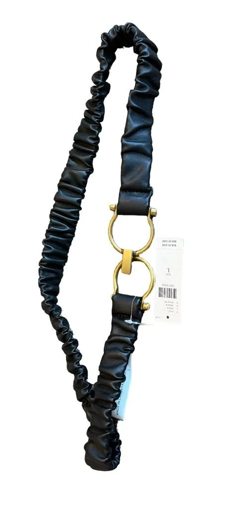 Anthropologie Black Stretch Belt Gold Buckle Classic Casual Size Large NWT