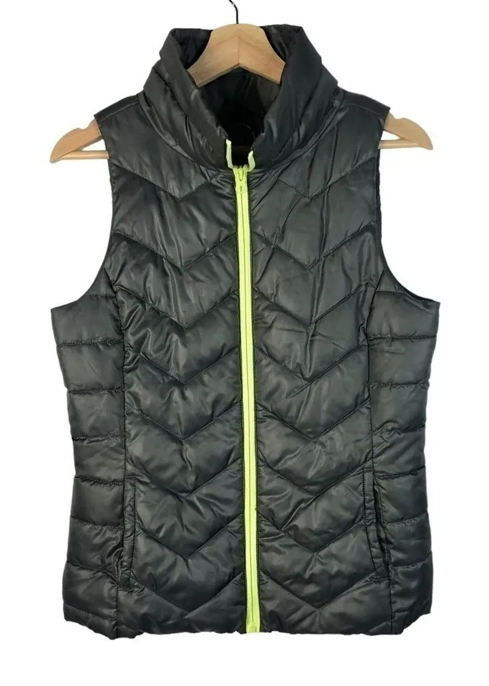 SO Gray & Green Zip Sleeveless Puffer Vest S