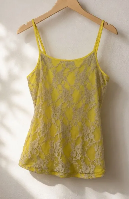 Women’s Yellow Lace Cami Tank Top Spaghetti Strap Sleeveless Stretch