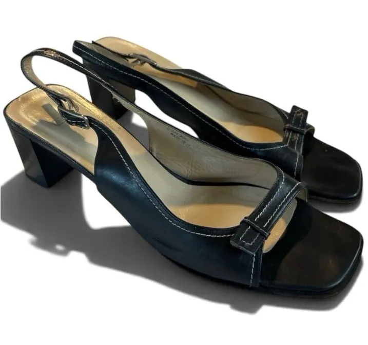 Vintage Coach Nora Black Leather Slingback Block Heels 9.5B Made in Italy