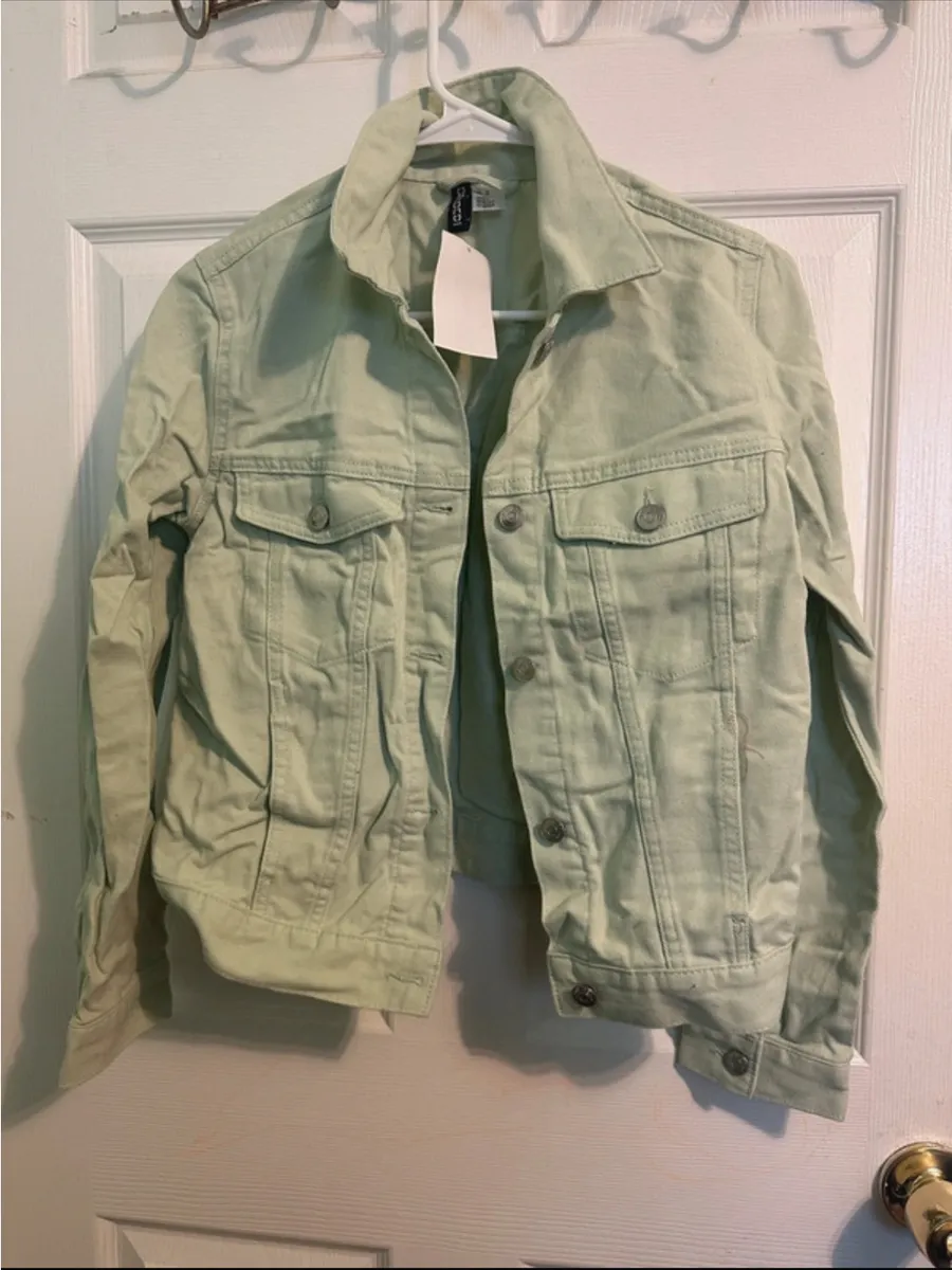 H&M Light Mint Green Denim Jacket - Button-Up Jean Coat