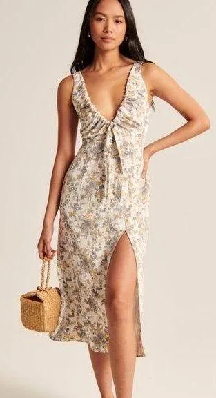 Abercrombie Cinched Neck Slip Midi Dress