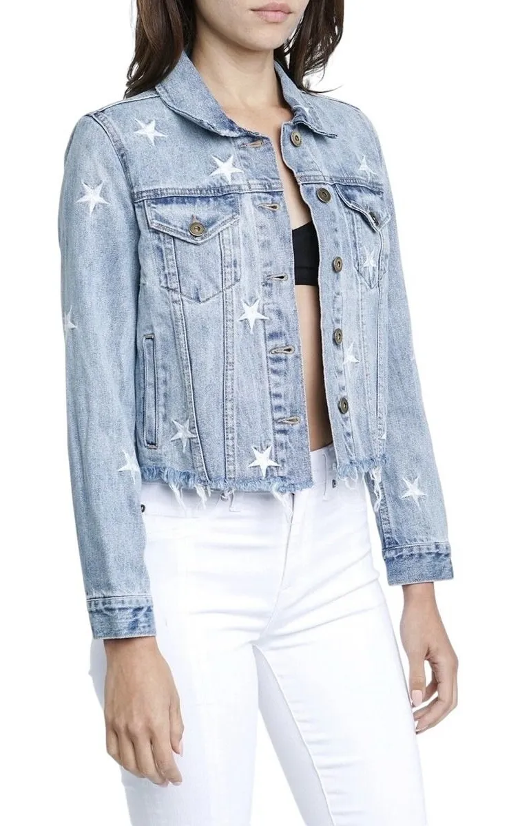 Pistola XS Denim Jacket Embroidered Star Raw Hem Jean Americana July Fourth 1126