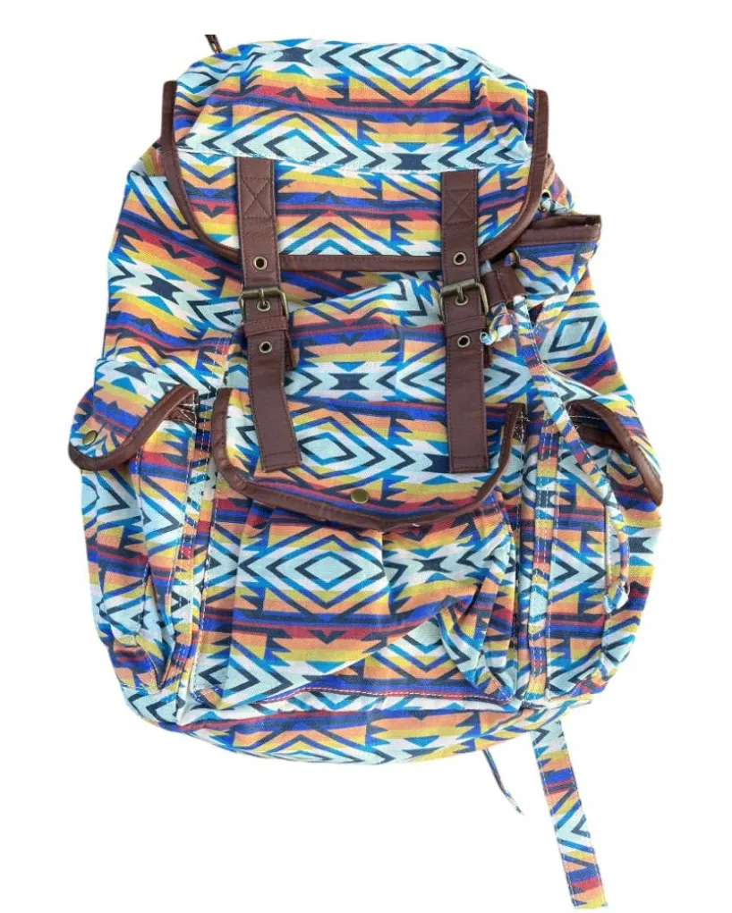 Black Poppy Multicolor Bohemian Schoolbag Aztec Print Backpack