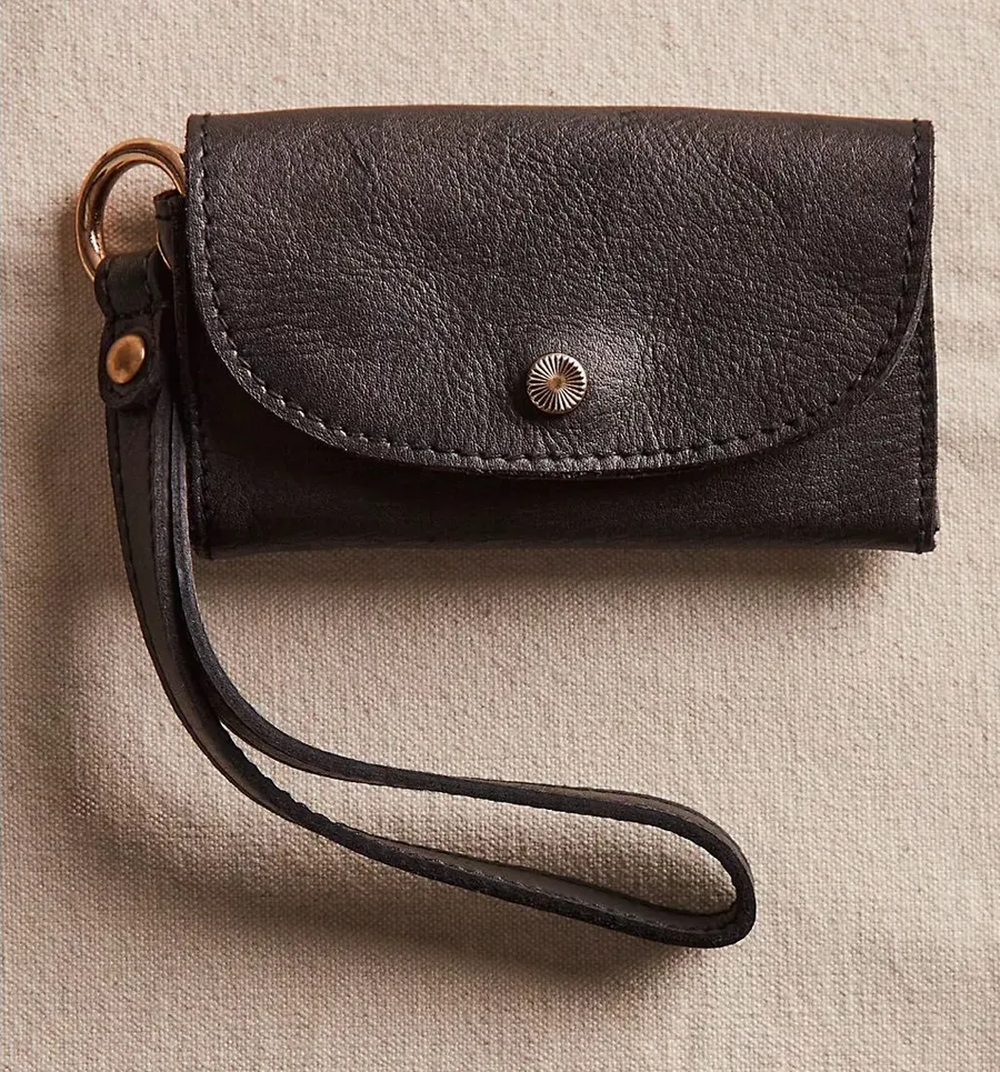 Free People Leather Bag Lanyard Wallet Black New With Tags