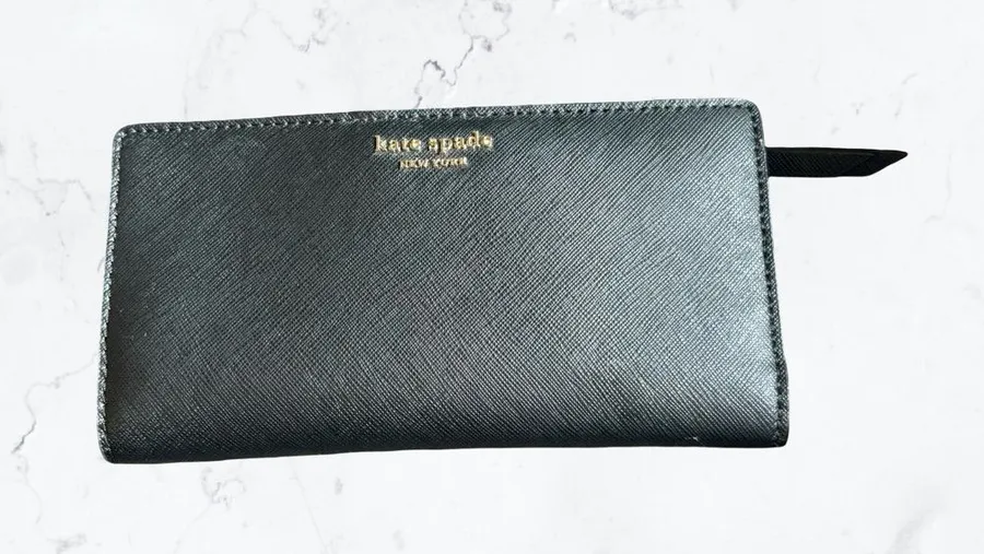 Kate Spade Black Saffiano Zip Wallet with Gold Logo