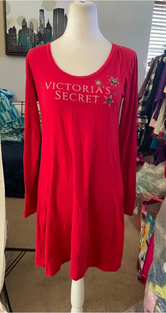 Women's Victoria's Secret Red Silver Chemise & Slip S