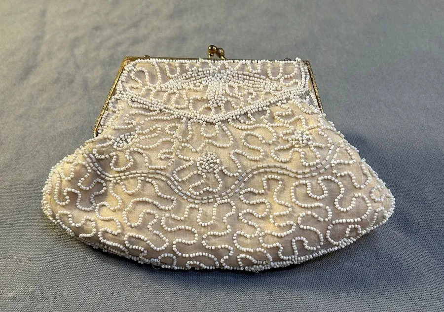 Vintage Beaded Ivory Evening Clutch