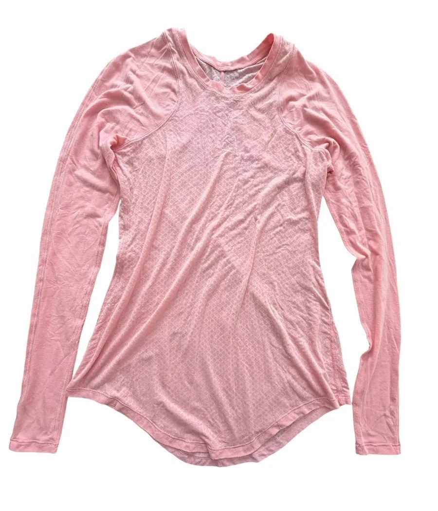 Lululemon Shirt Womens 2 Coral Pink Digni Tee Long Sleeve Lightweight #HHH9-1