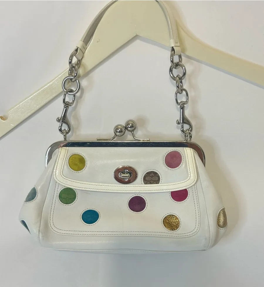 Coach 3679 Polka Dot Kisslock Frame Satchel Bag Multi Color Special Edition 2005