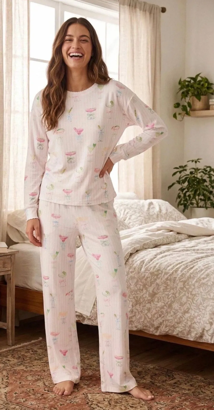 NEW P.J. Salvage Pretty Punch cocktail Pajama Set Baby Pink Stripe Size M