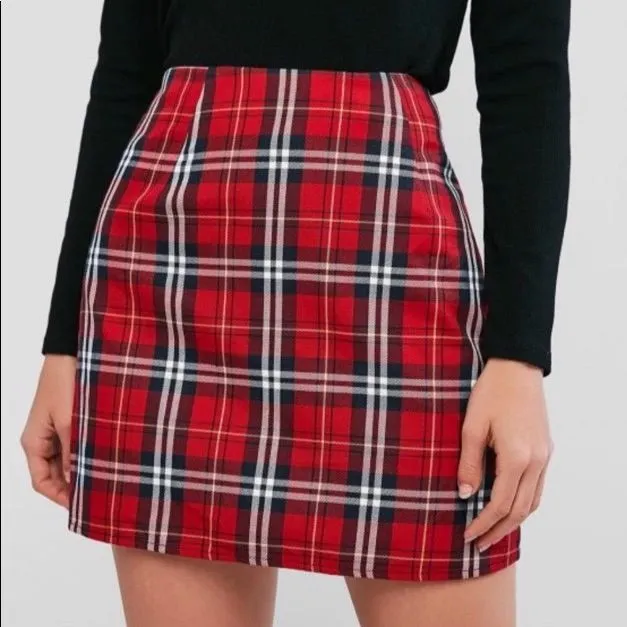Red Plaid Mini Skirt Size 8