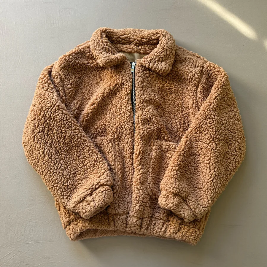 Cozy Zip Up Sherpa Teddy Jacket Brown Size XL