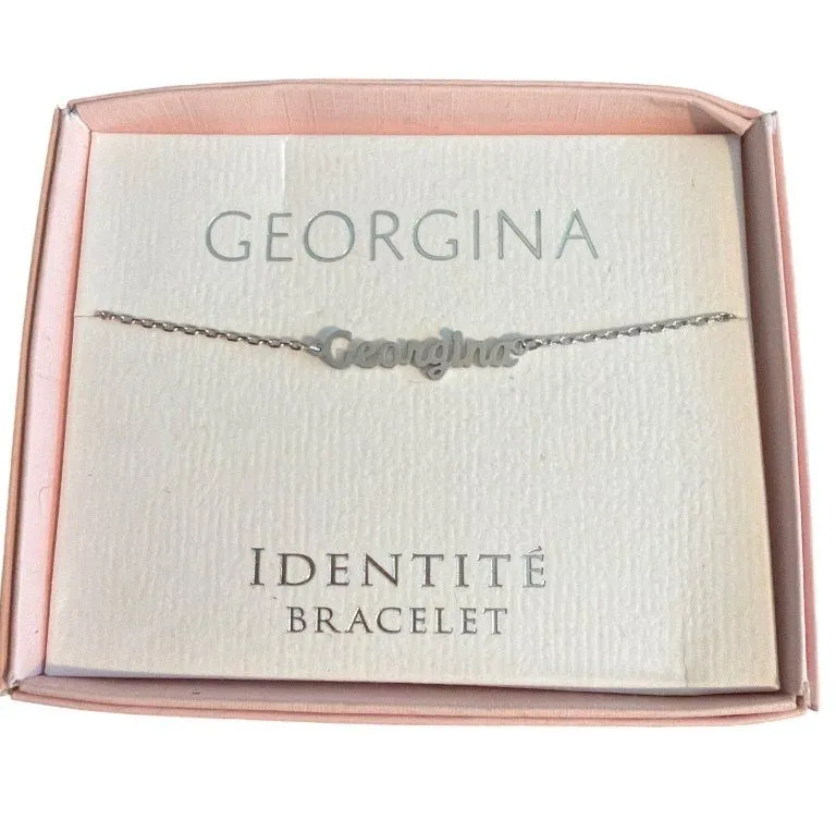 With Love Georgina Nickel Free Adjustable Bracelet Gift Box Script Silver Tone