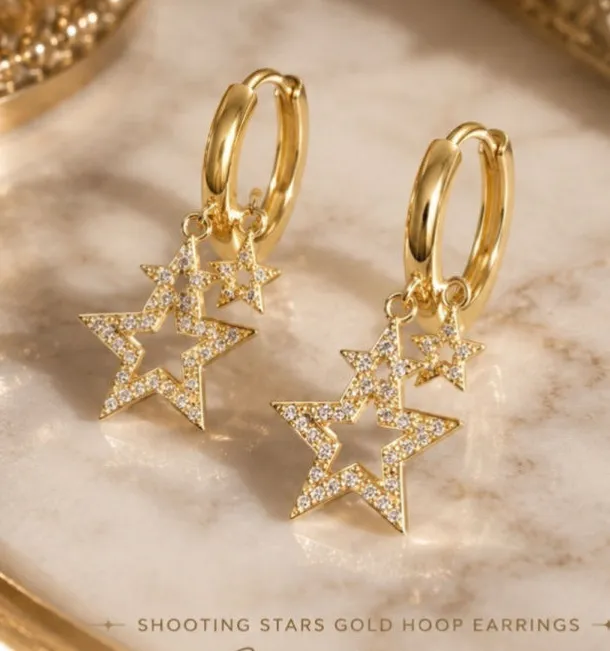 NEW Shooting Stars Zircon and Gold Hoop Earrings NWT
