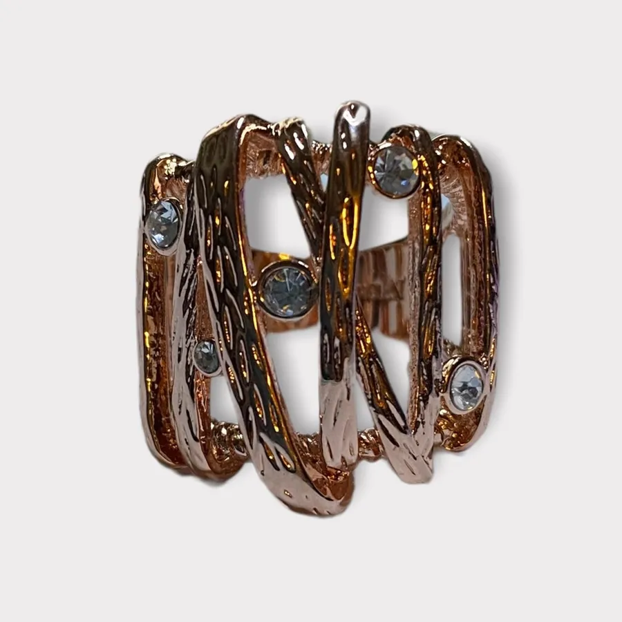 Ornate Rose Gold Diamond Cage Ring Size 8 18KRGP