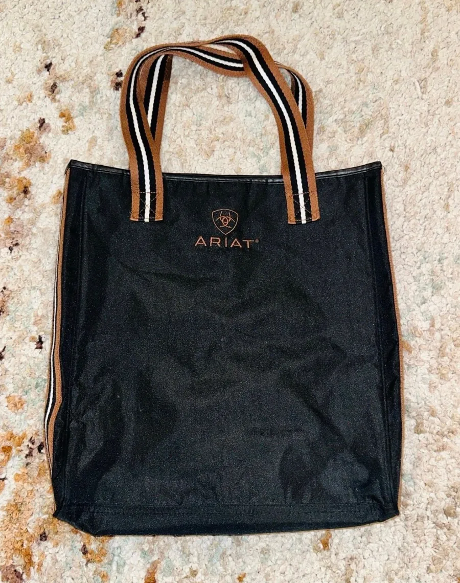 Ariat Black Canvas Equestrian Carry-All Tote Bag with Striped Handles
