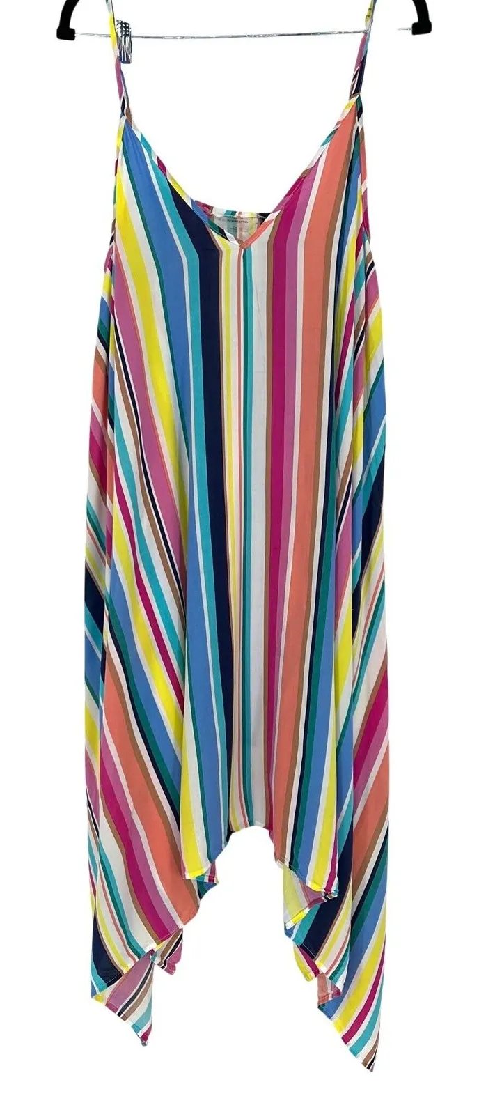 Bleu by Rod Beattie Striped Swim Coverup Multicolor Rayon Beach Dress Large EUC