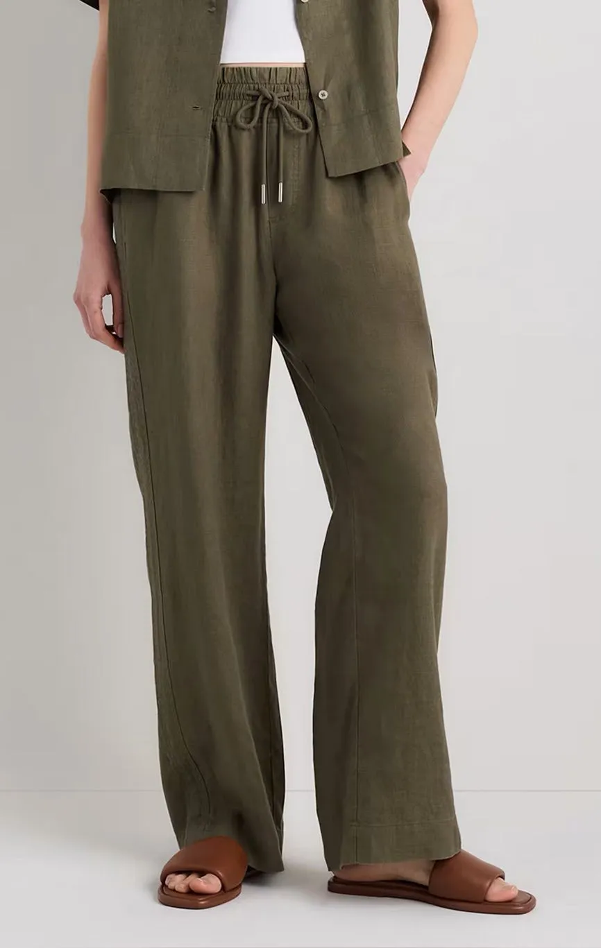 Quince Women’s 100% European Linen Wide Leg Pants in Bayberry Olive L