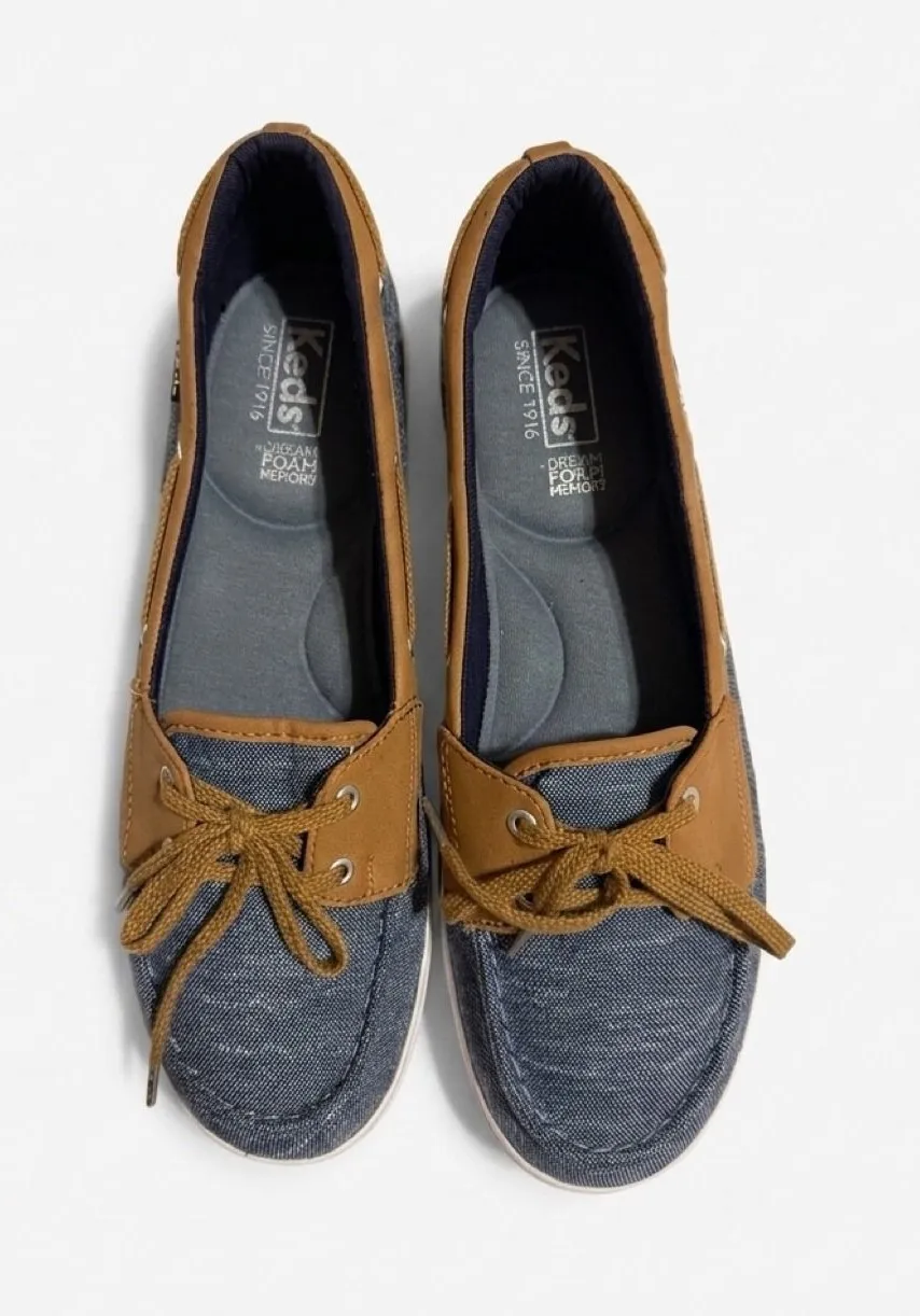 Keds Womens Blue Chambray Boat Shoes Dream Foam Memory Sneakers WF61588 Size 7.5