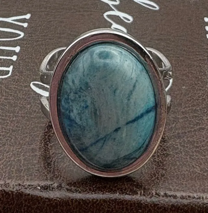 Handmade Stainless Steel Blue Gemstone Adjustable Statement Ring