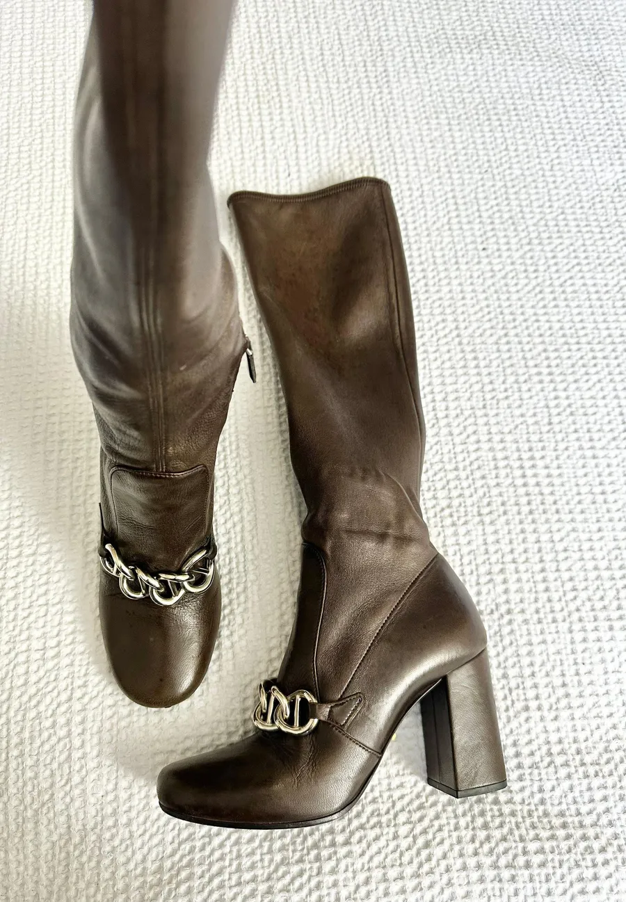 Block Heel Leather Calf Boots