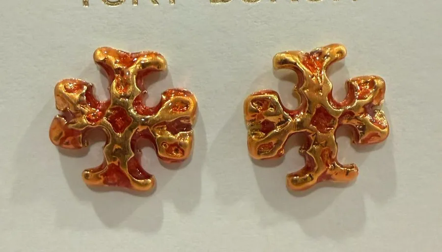 Tory Burch | Orange & Gold Logo Stud Earrings | Small