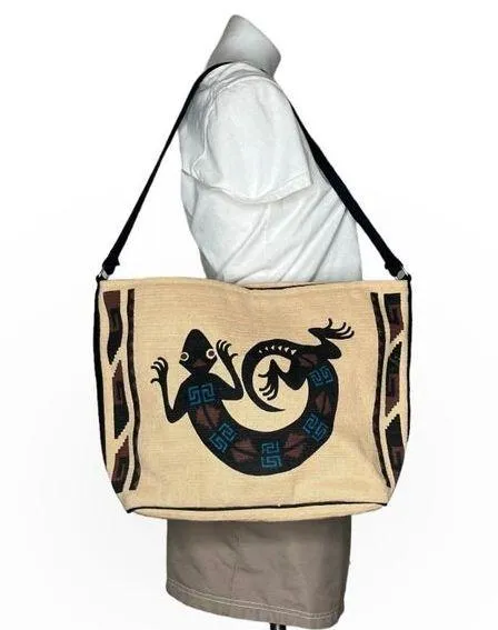 El Paso Saddle Blanket Co Cotton Tote Gecko Print Southwest Design Tan