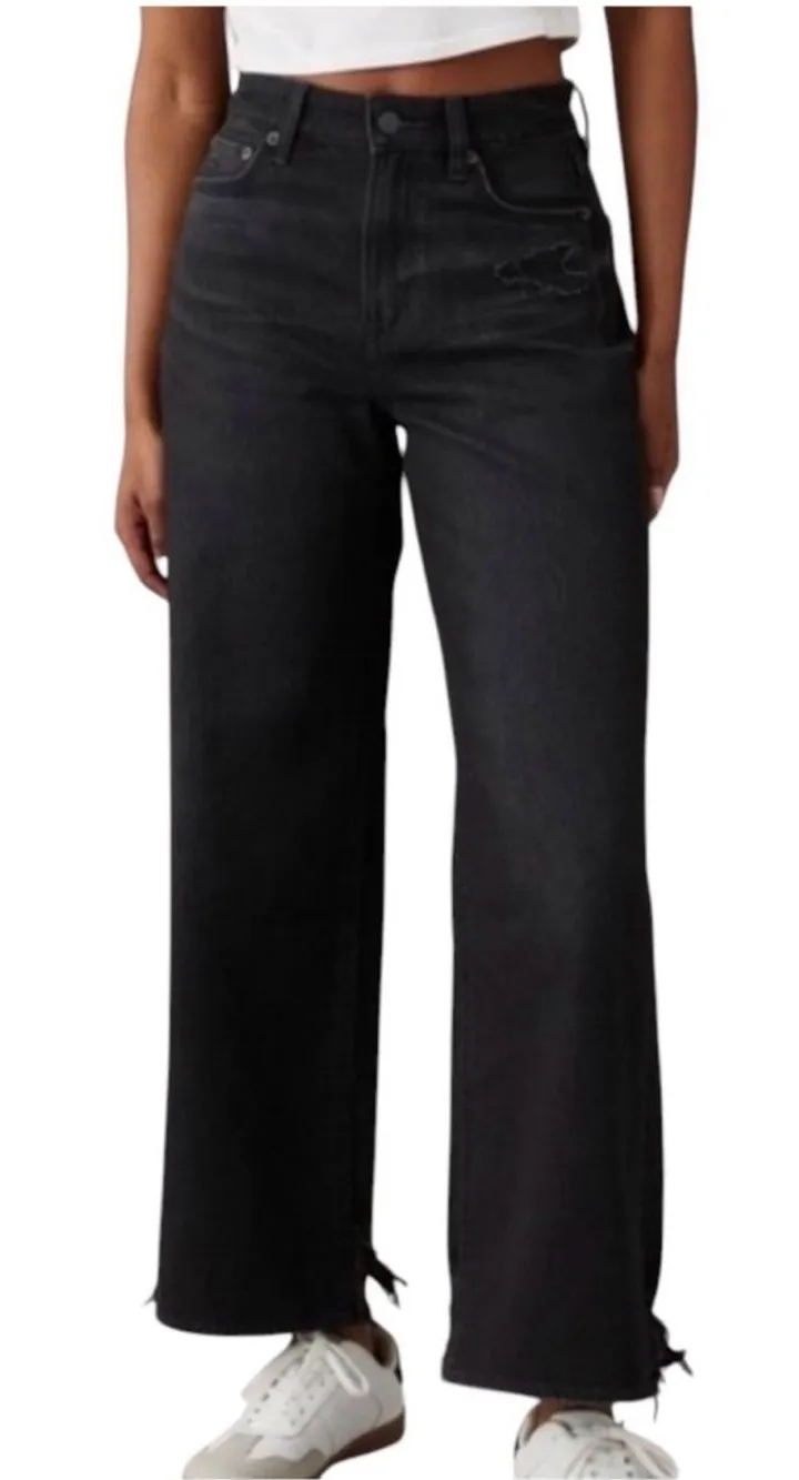 American Eagle Super High Rise Baggy Wide Leg Jeans Black Size 10
