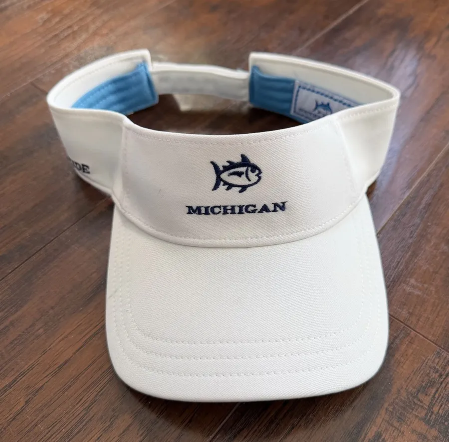 Southern Tide Michigan White Visor with Blue Interior