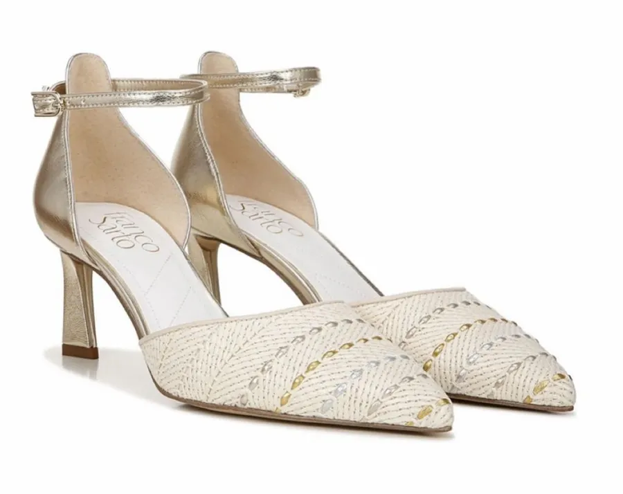 NEW Franco Sarto Taros Metallic Ankle Strap Pump SZ-9.5 White Tan
