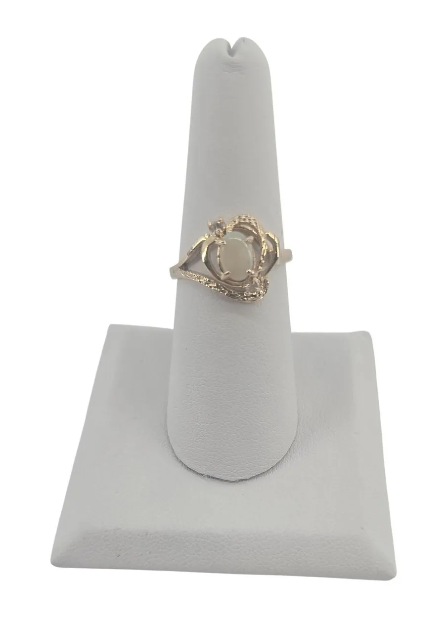 Ring Womens 7.25 Filigree Bypass Gold Tone Faux Opal EUC