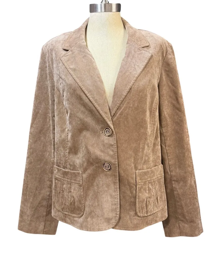 Studio Works 16 Tan Corduroy Blazer Jacket Pleated Cottagecore Granola Office