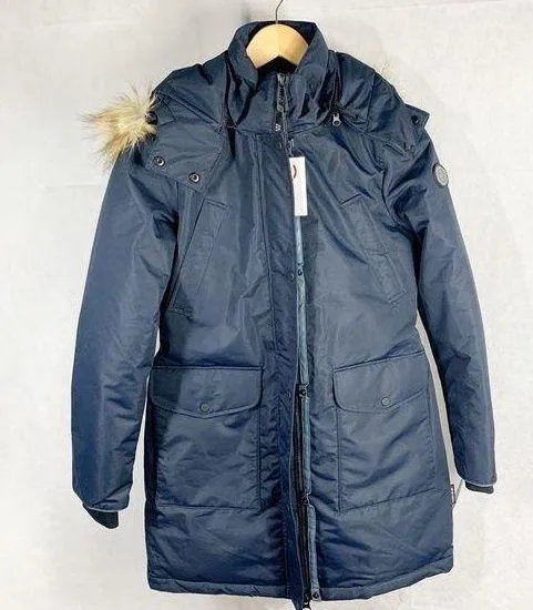 Noize Nora Faux Fur Trim Hooded Parka Jacket Navy Size XS