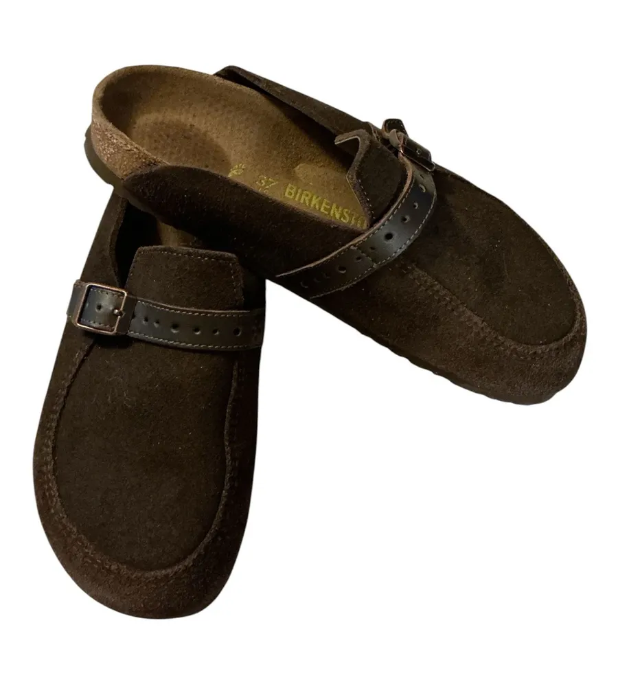 Birkenstock Buckley Dark Brown Suede Clogs - Size 37 (Women's 6/6.5)