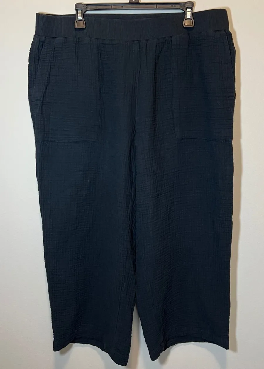 J. Jill Pure Jill Black Double Gauze Cotton Wide Leg Crop Pants XL