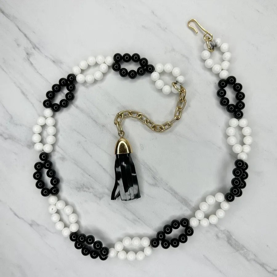 Chunky Black White Beaded Chain Belt Small Extra Small XS S ✨