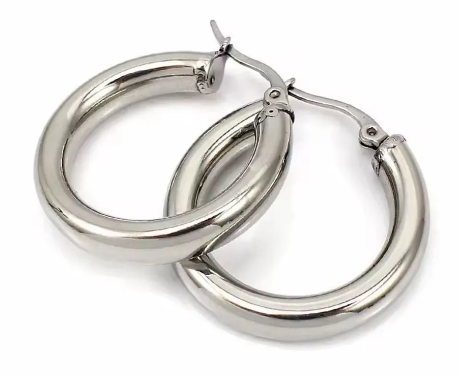 NEW Large Chunky Tubular Hoop Earrings | White Gold Filled