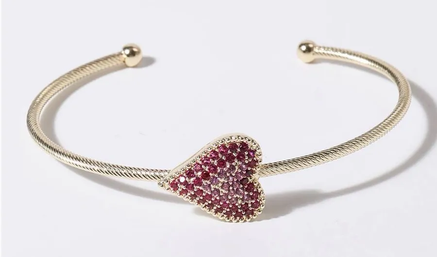Colored Heart Gold Plated Cuff Bangle Bracelet
