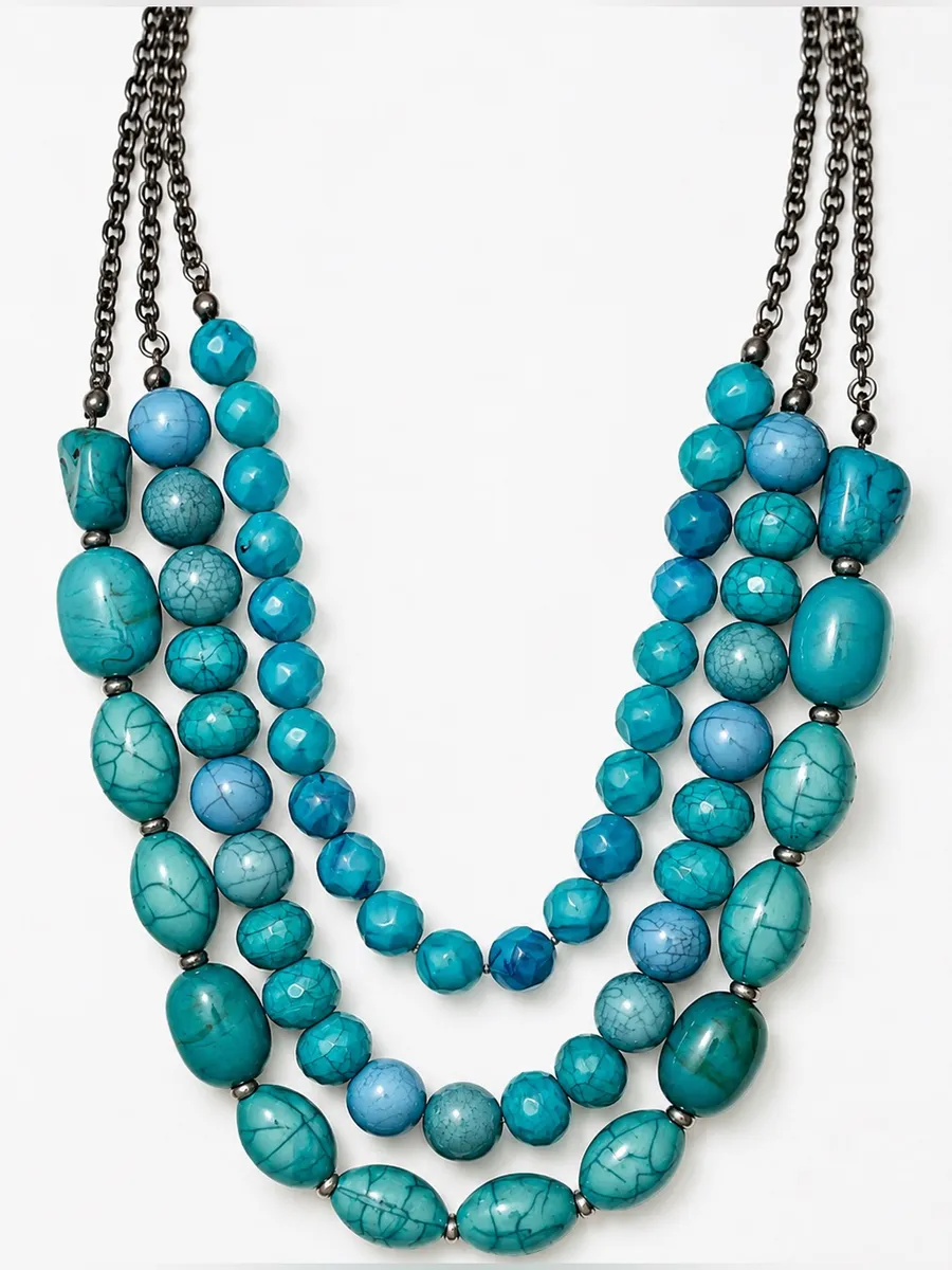 Icing Turquoise Blue Multi Strand Layered Statement Necklace Faux Stone Beads