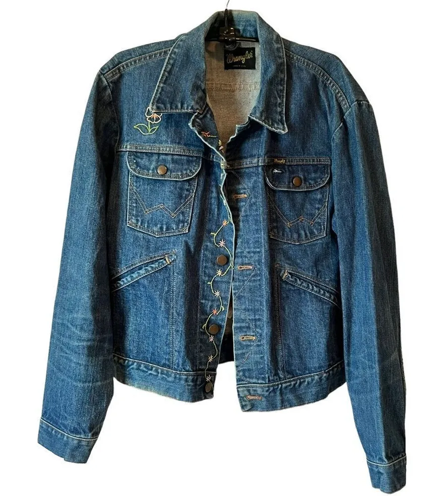 Wrangler Owl Embroidered Jean Trucker Jacket Vintage 70’s