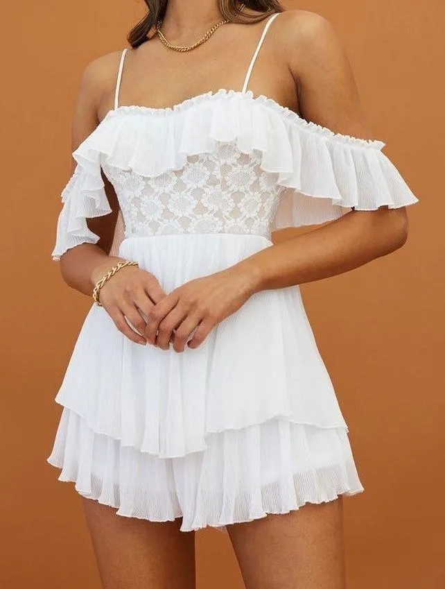 Saints + Secrets RUFFLE NECKLINE LACE BODICE ROMPER
