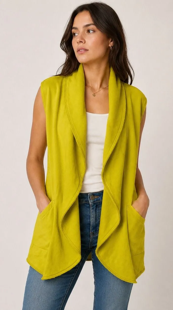 Bryn Walker The Wrap Vest Chartreuse Bamboo Cotton Lagenlook Minimalist Scandi