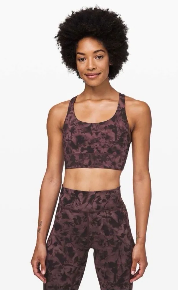 lululemon Long-Line Energy Bra in Antique Bark Floral Black - 4