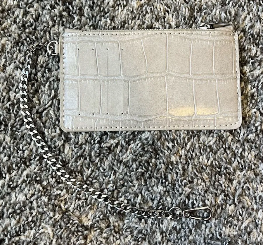 Zara Women’s Gray Croc Like Texture Wallet With Silver Chain