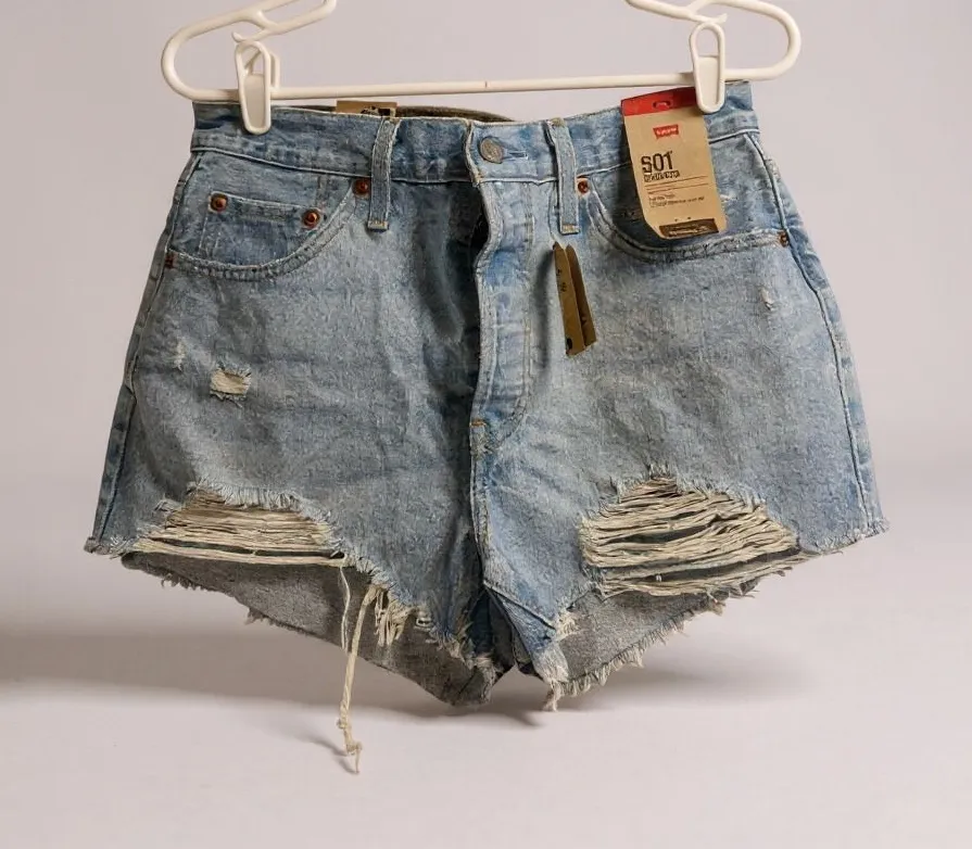 Levi's 501 Denim Shorts Womens Light Wash Distressed High Rise Button Fly 28